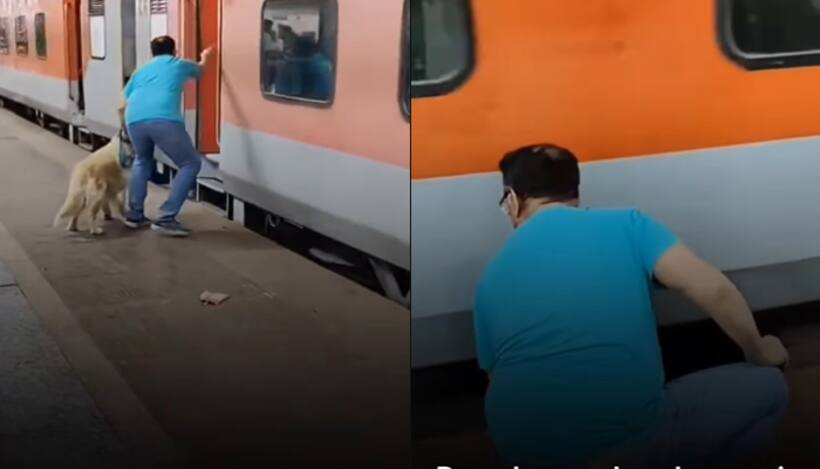 SHOCKING! Man's reckless attempt to board moving train with dog leads to animal's fall onto tracks (WATCH)
