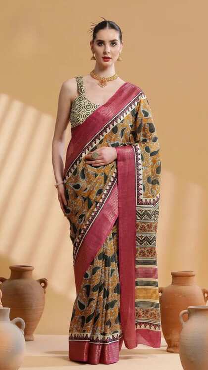 Geometric Print Crepe Saree