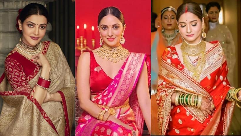 red saree jewellrery designs 