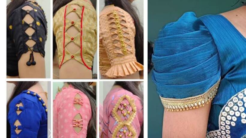 fancy design in half blouse sleeve