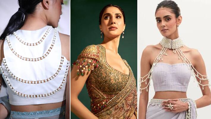 5 DIY Ideas Decorate your Simple blouse with 100 Rs pearls 
