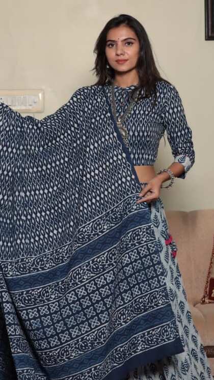 White Bagru print lehenga