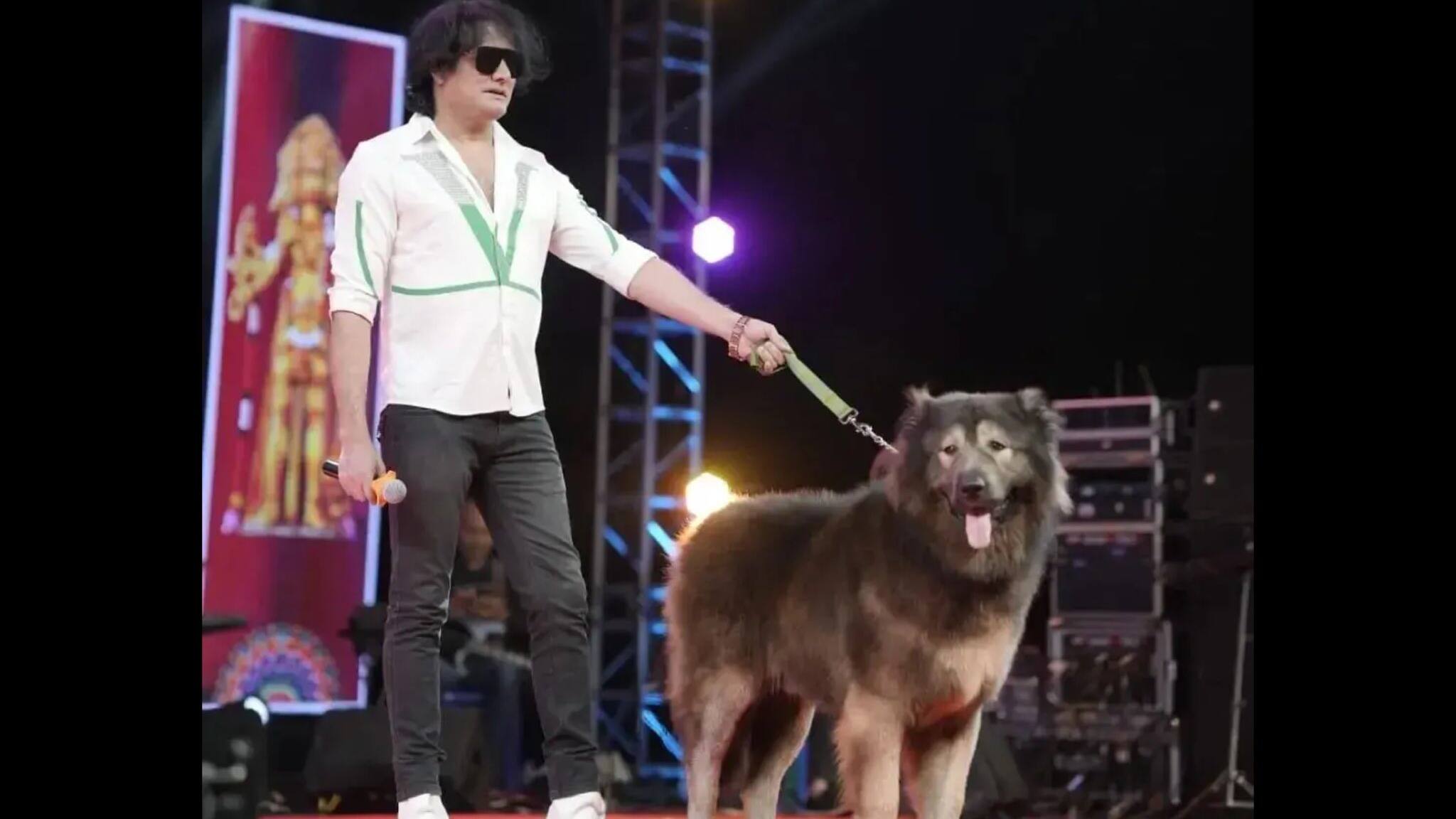 S Satish with Wolf Dog