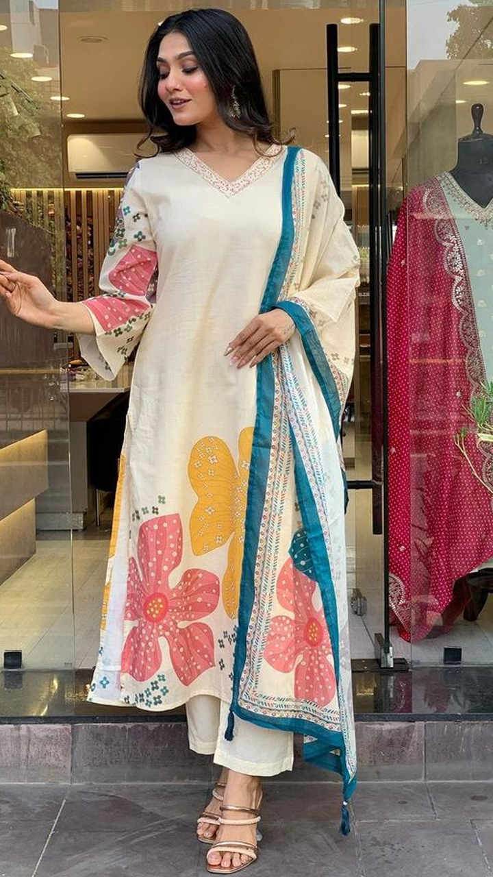 RFSS1210 - Muslin Floral Printed Kurta with matching Palazzo