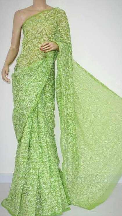 3. Mehndi Color Chikankari Saree