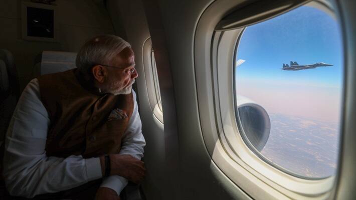 PM Narendra Modi escorted by F15 fighter jets 