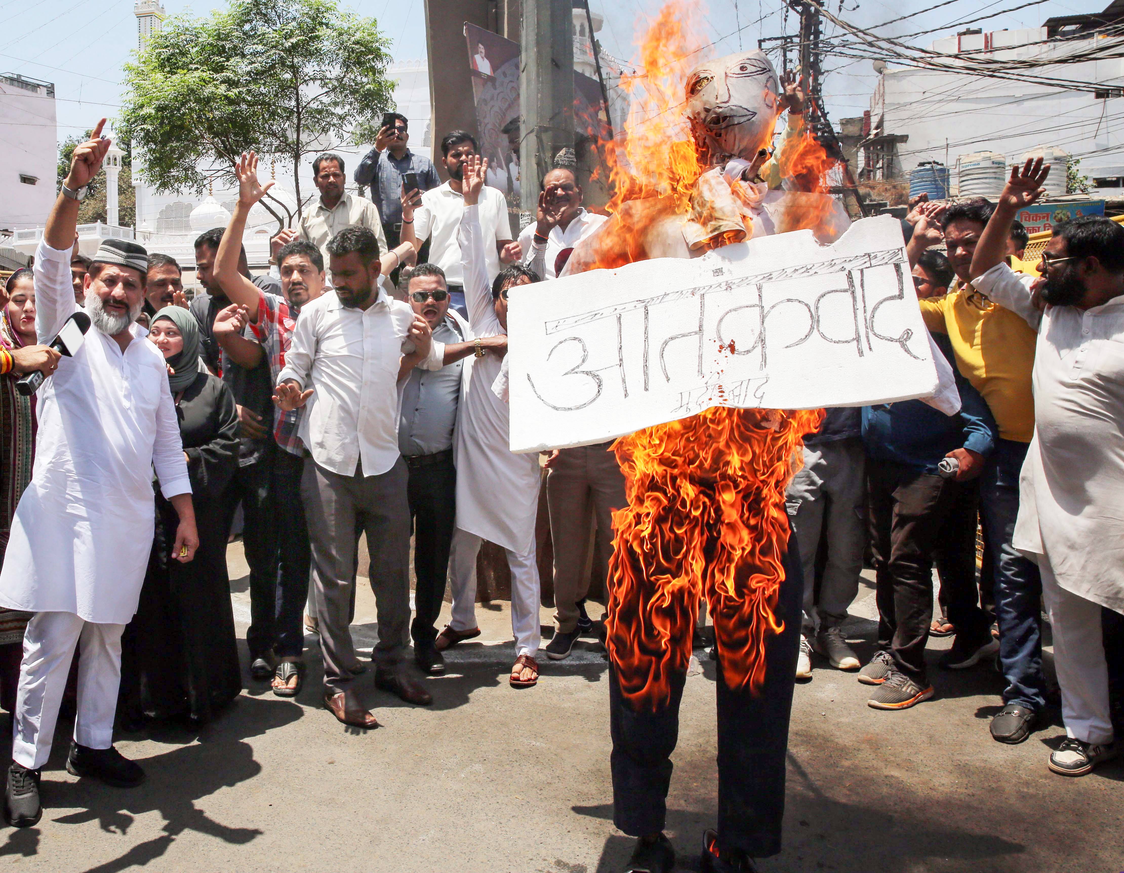 Arif Masood with supporters protest over the Pahalgam terrorist attack