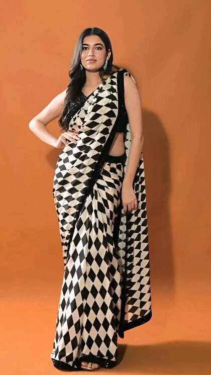 Black and white checkered saree