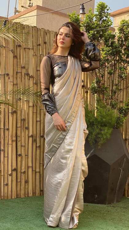 Plain satin saree