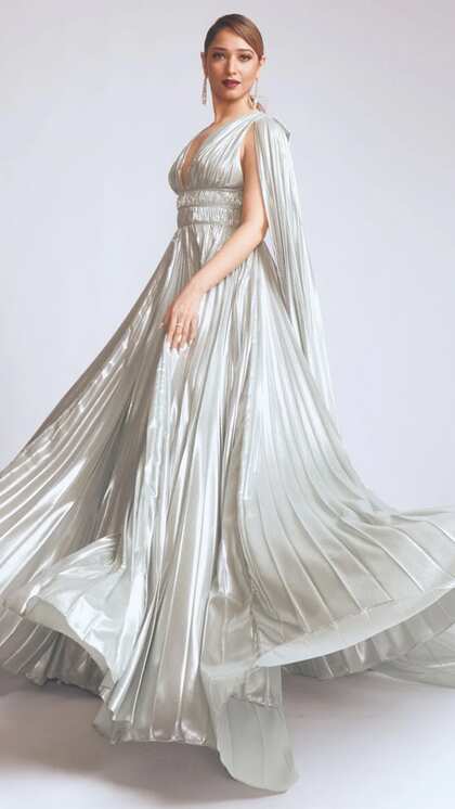 Flared Silk Gown Dress