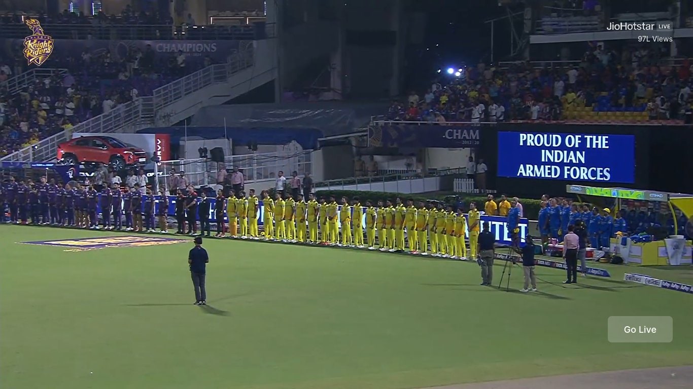 IPL 2025 pays tribute to Operation Sindoor at kkr csk match Lt colonel Dhoni gets winning tribute
