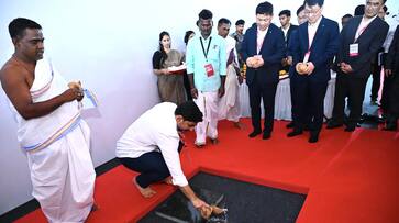 Korean LG team follows indian tradition at Sricity LG plant foundation ceremony, Nara lokesh in telugu rma Korean LG team follows indian tradition at Sricity LG plant foundation ceremony, Nara lokesh in telugu rma
