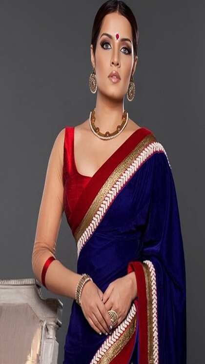 Royal Blue Saree with Red Border