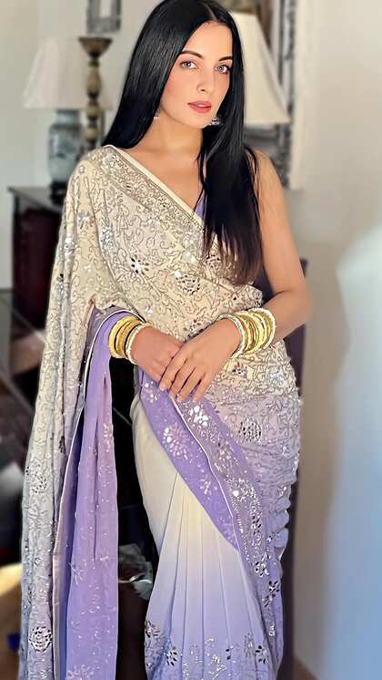 Heavy Work Purple Saree