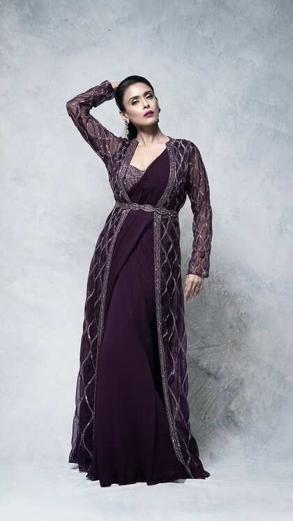 Plain purple saree 