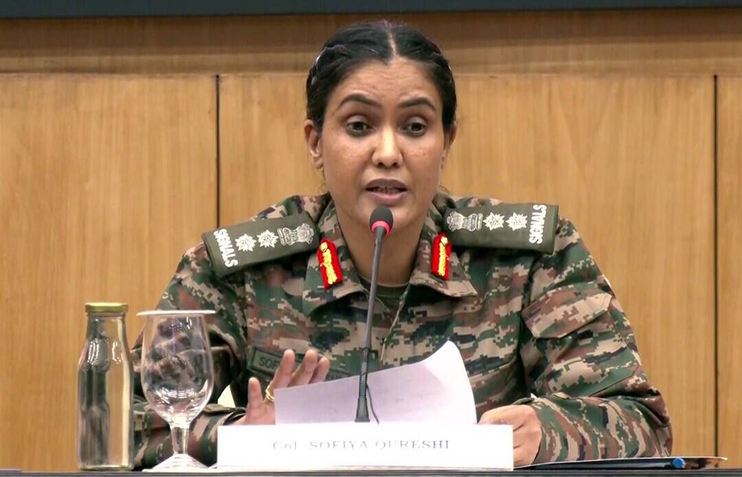 Sofiya Qureshi addresses a press conference