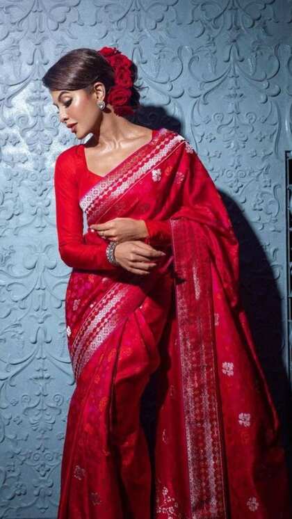 Silver Zari Work Red Silk Saree
