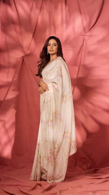 Floral Print Satin Saree