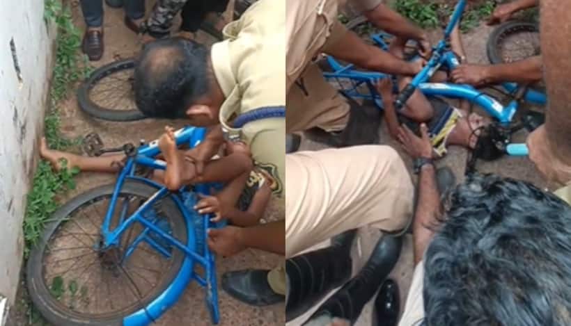 സൈക്കിൾ ഓടിച്ച്  കളിക്കുമ്പോൾ വീണു, 6 വയസുകാരന്റെ കാൽ സൈക്കിൾ ചെയിനിൽ കുടുങ്ങി, പുറത്തെടുത്ത് ഫയര്‍ഫോഴ്സ്