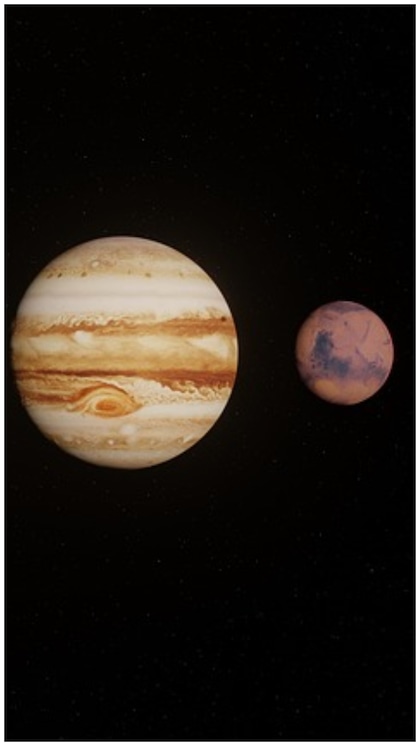 Mars, Jupiter