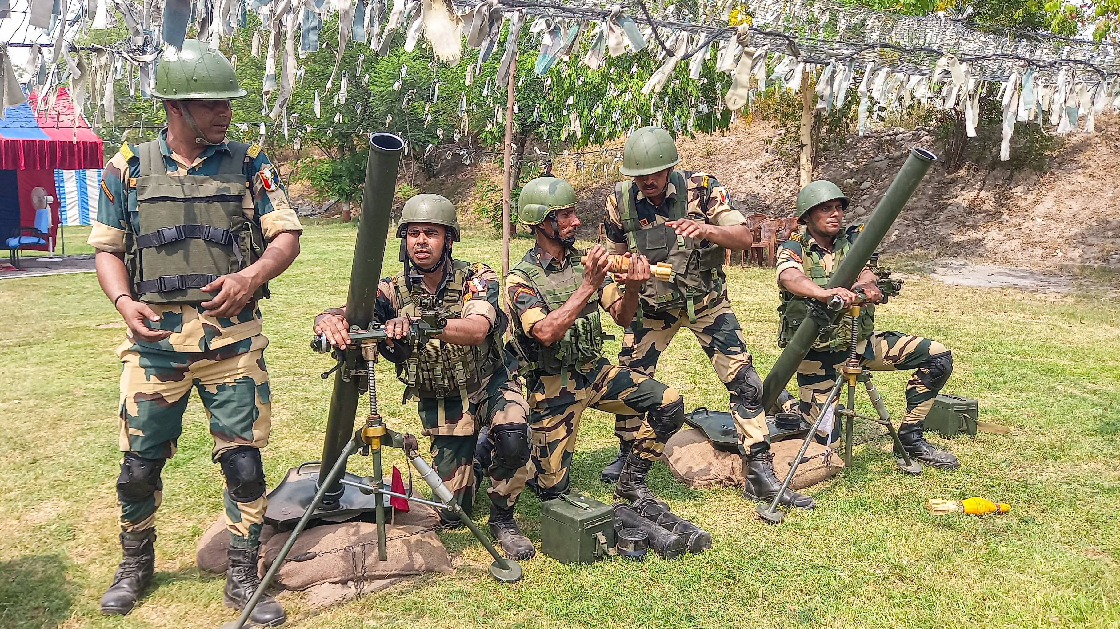 BSF personnel with weapons at International border of Akhnoor Sector