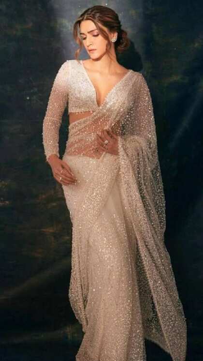 White Sequin Saree