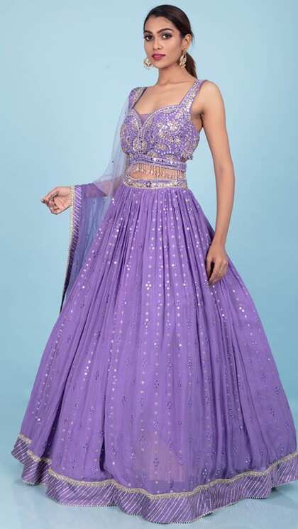 Flared Lavender Lehenga Look