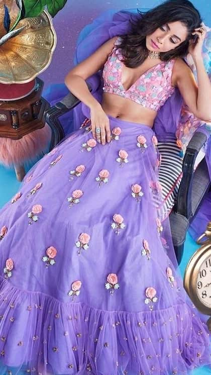 3D Floral Lavender Lehenga