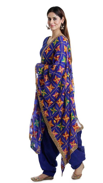 Blue Phulkari Suit