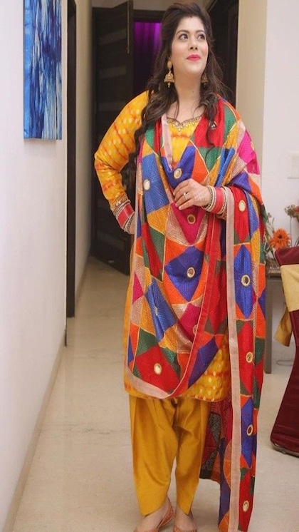 Yellow Phulkari Suit with Multicolor Dupatta