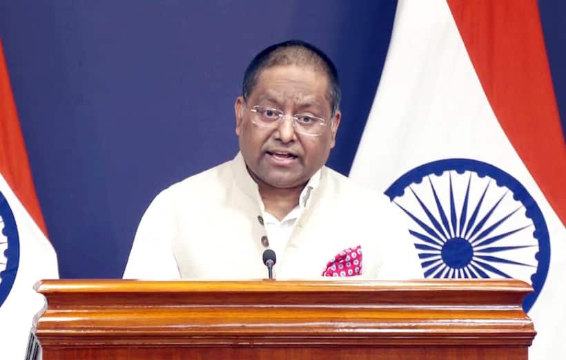 MEA spokesperson Randhir Jaiswal addresses a press briefing