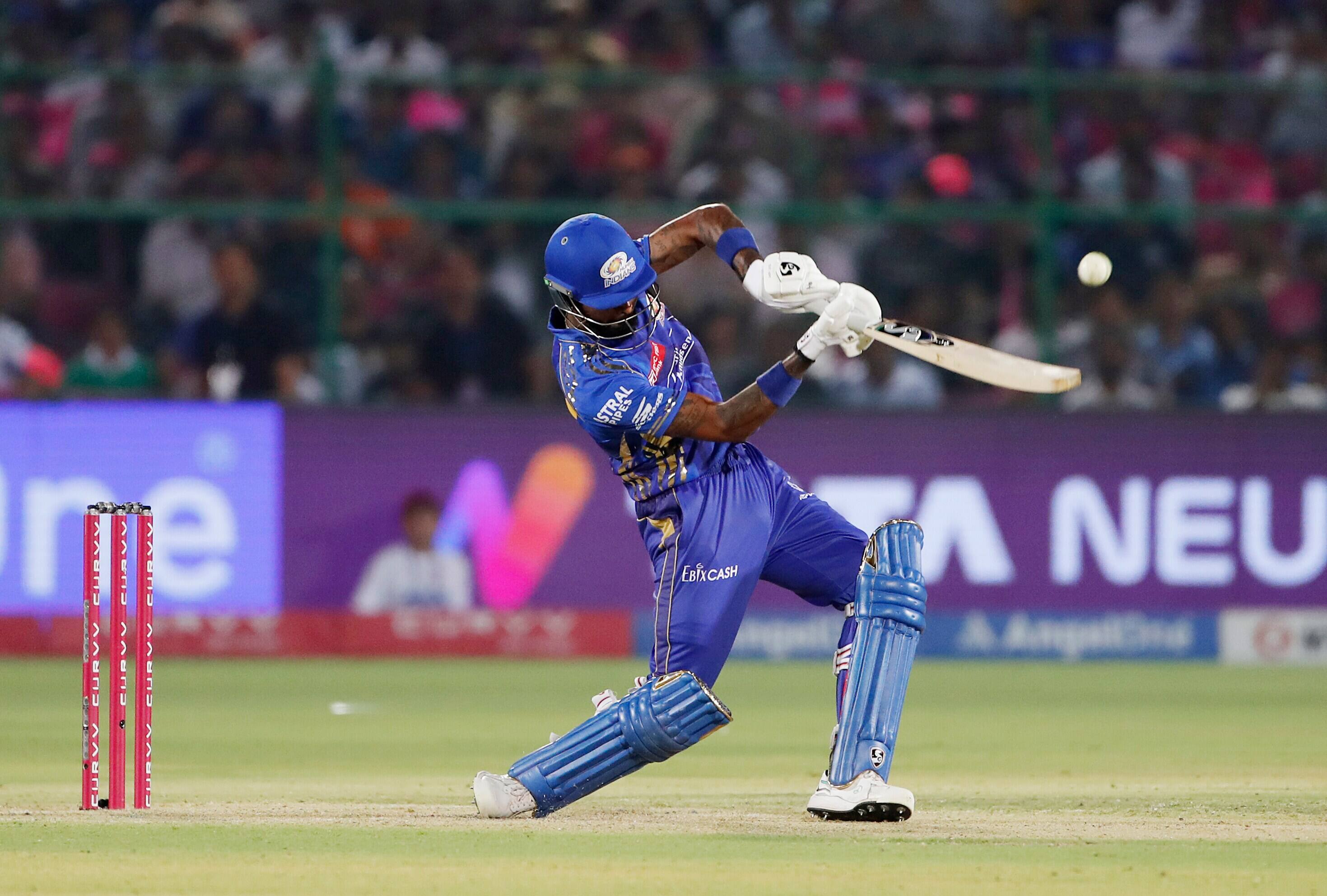 Mumbai Indians' captain Hardik Pandya plays a shot