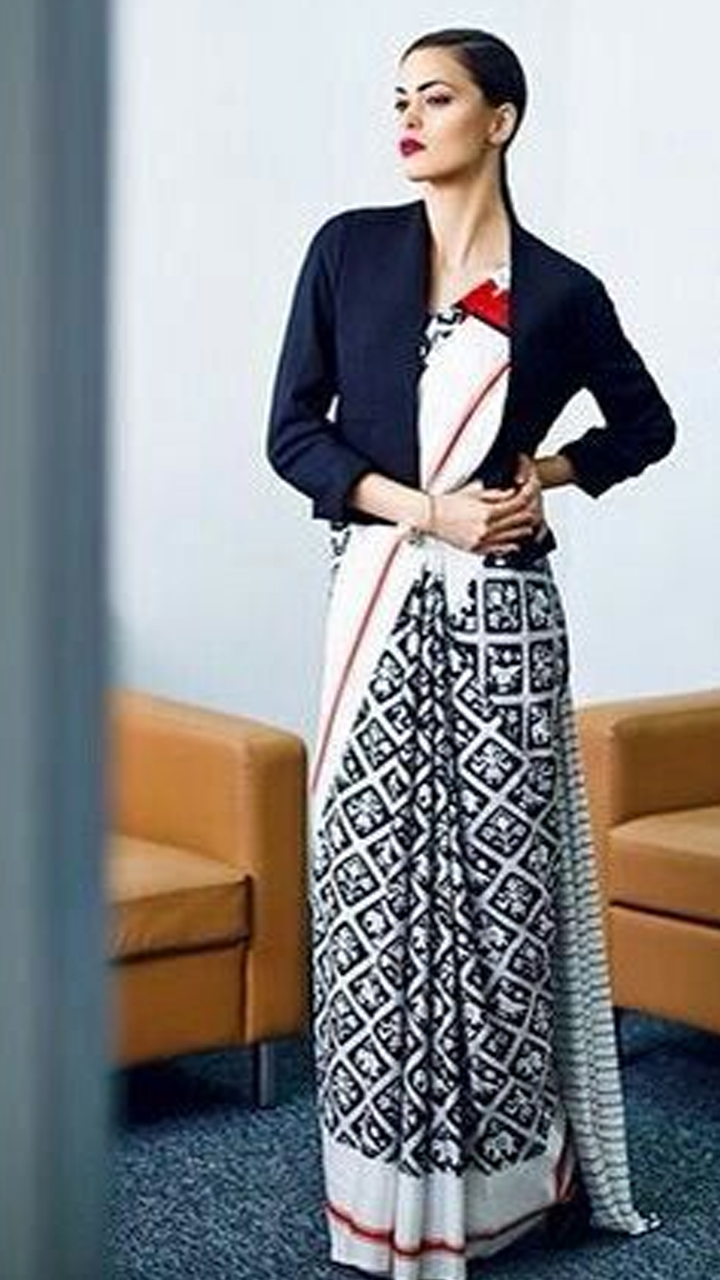 5 Blazer Saree fusion Style for office wear
