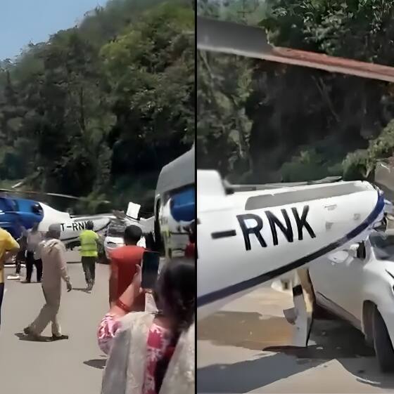 Kedarnath-bound helicopter crash-lands on road in Uttarakhand's Rudraprayag (WATCH)