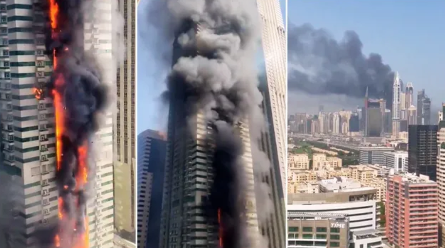 dubai marina skyscraper fire 