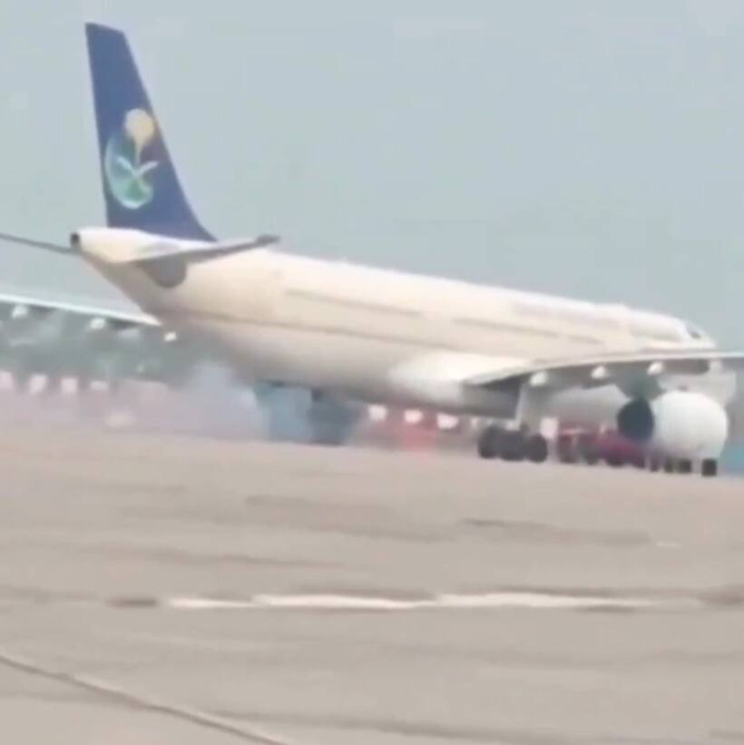 Saudi flight with 250 on board develops technical snag, smoke, sparks seen as it lands in Lucknow (WATCH)