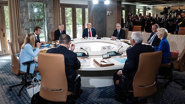 G7 leaders attend a meeting at the G7 summit in Kananaskis, Alberta, Canada 