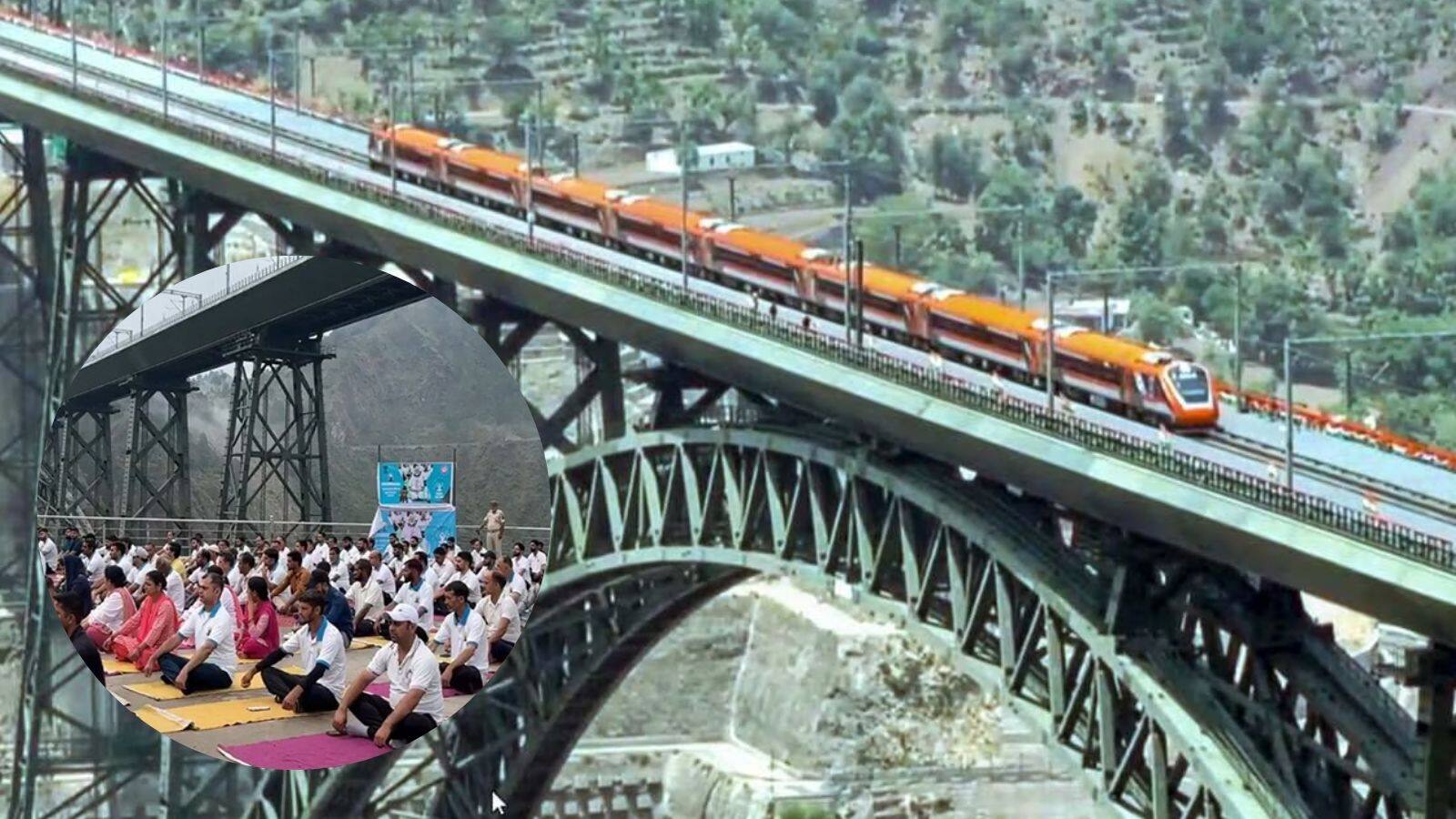 Yoga session at the Chenab Rail Bridge (Photo/ANI)