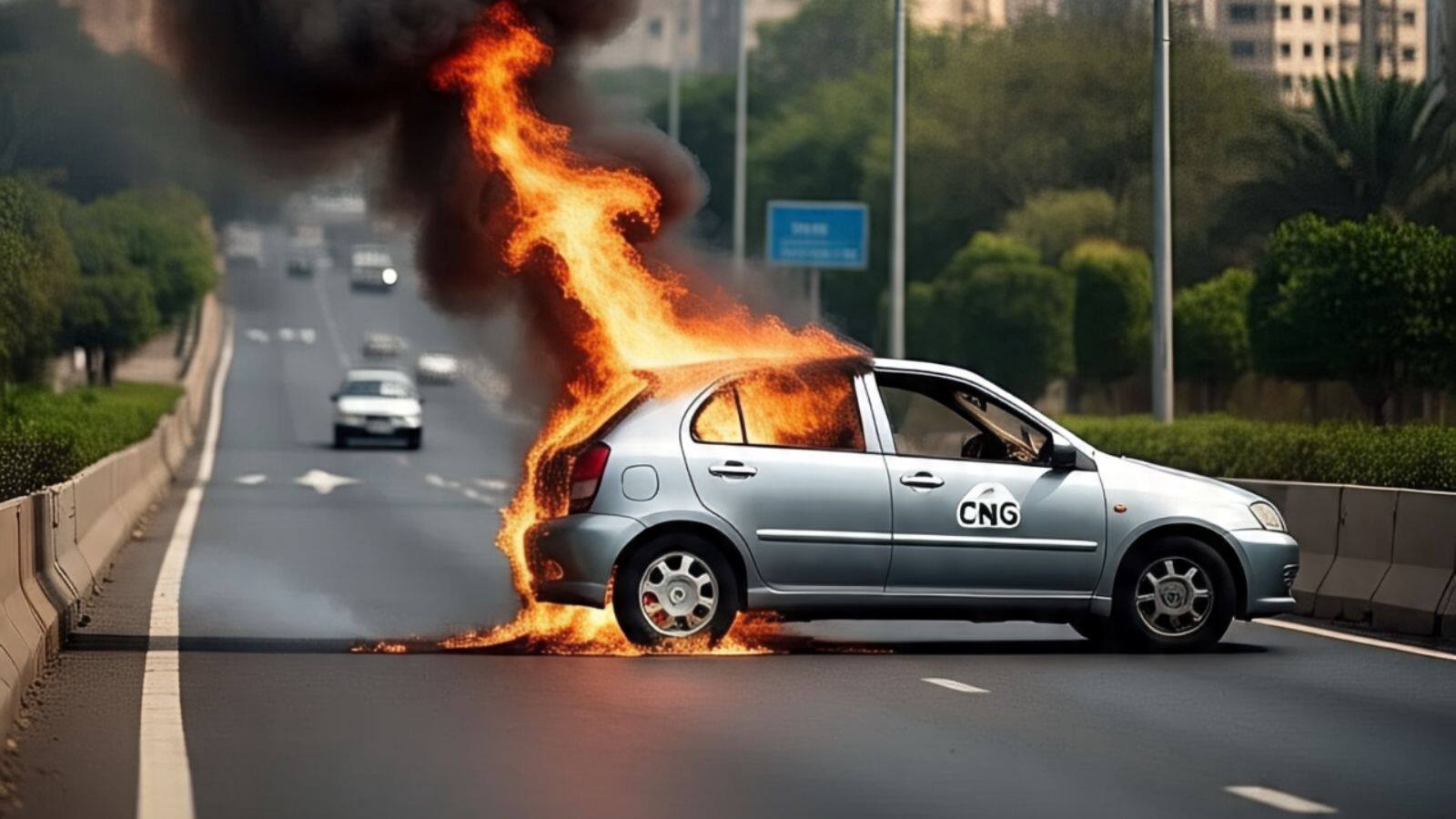 cng car fire ai generated image