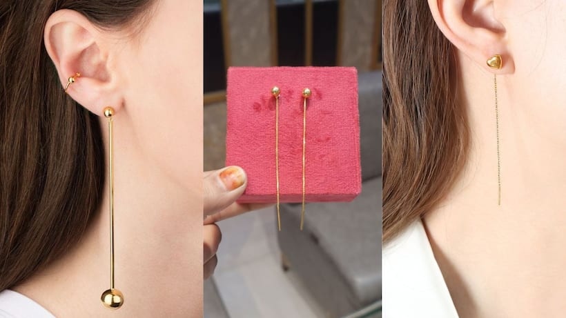 Simple Sui Dhaga gold earrings in 2 gram
