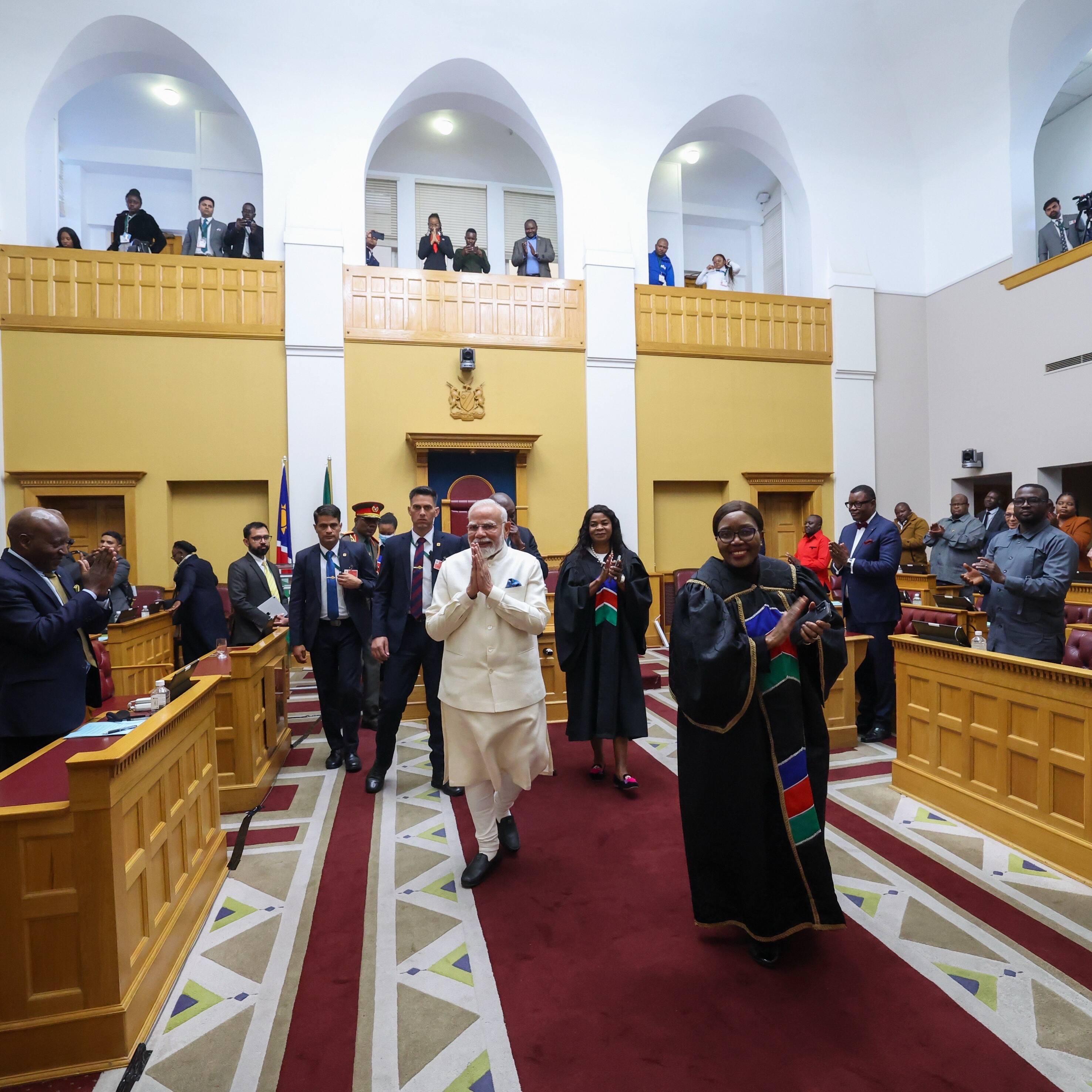 PM Modi gets standing ovation in Namibia Parliament as he thanks for cheetahs, jokes about cricket tips (WATCH)
