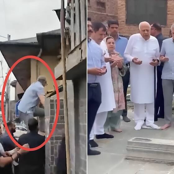 Omar Abdullah Climbs Graveyard Gate to Pay Tribute to 1931 Martyrs After Police Blockade (WATCH)