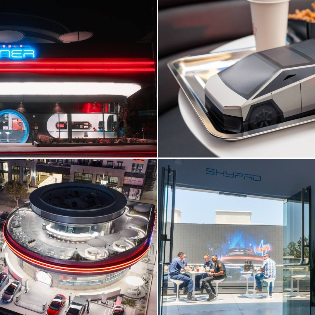 Inside Elon Musk's Tesla Diner in LA: Retro Theme, Robot Popcorn Server, Drive In Movies and Superchargers (WATCH)