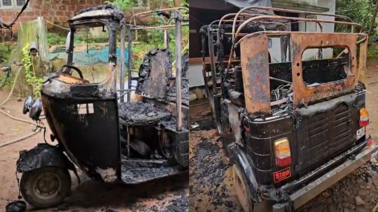 palakkad thrithala autorickshaw completely burnt at home