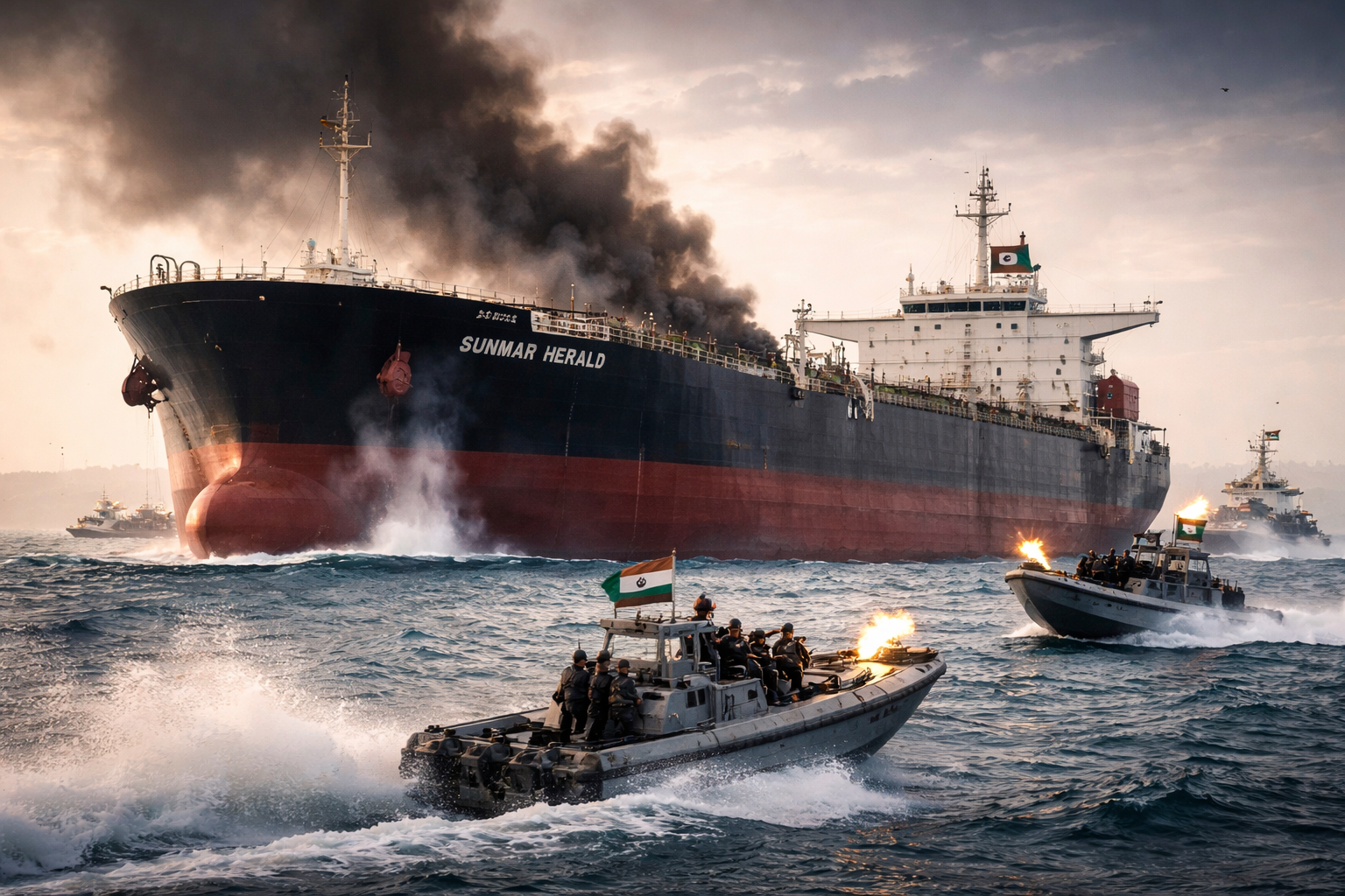 hormuz strait iran indian tanker sanmar herald shooting irgc radio mayday crisis shipping tension