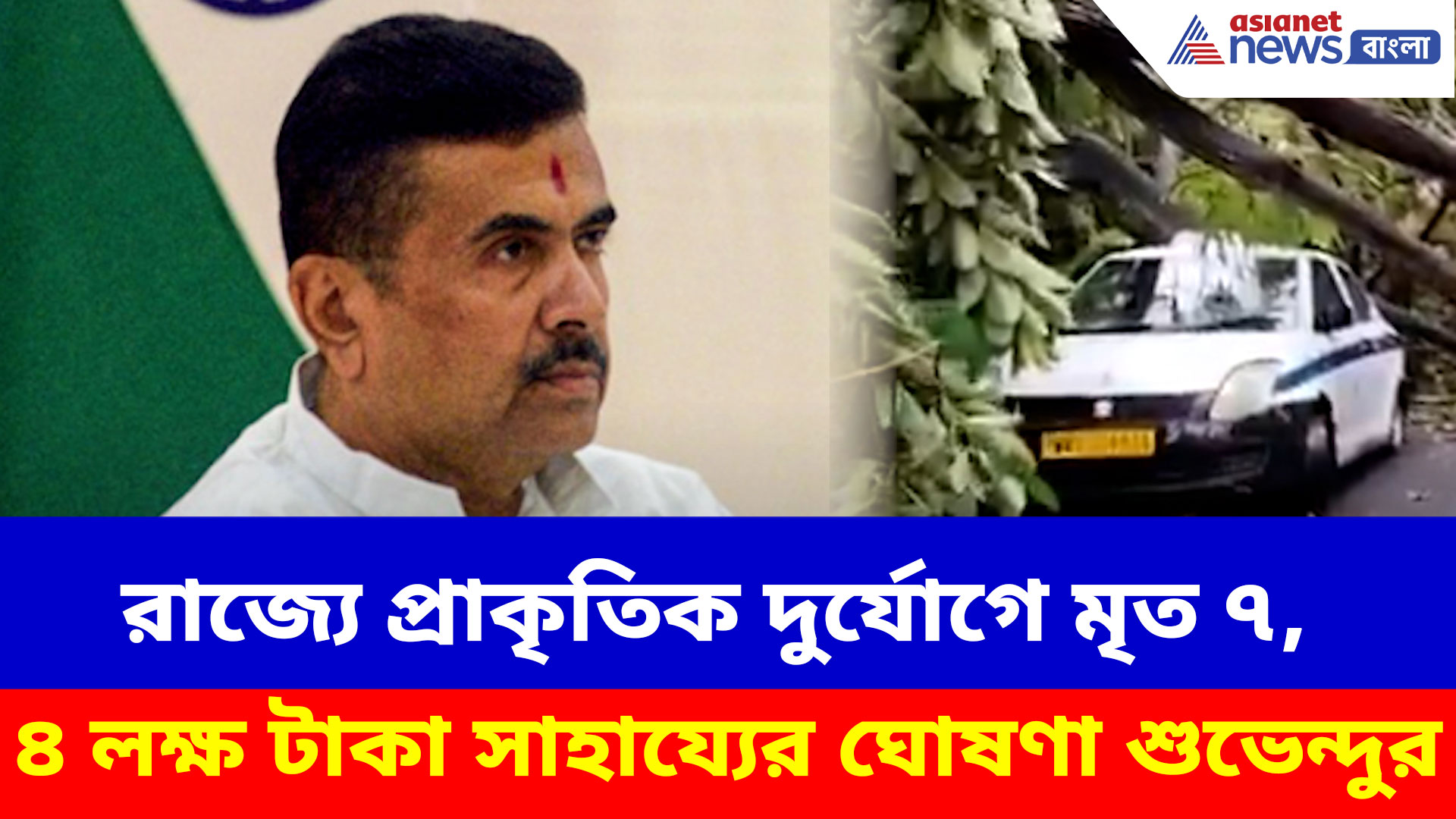 রাজ্যে প্রাকৃতিক দুর্যোগে মৃত ৭, ৪ লক্ষ টাকার আর্থিক সাহায্যের ঘোষণা মুখ্যমন্ত্রী শুভেন্দুর