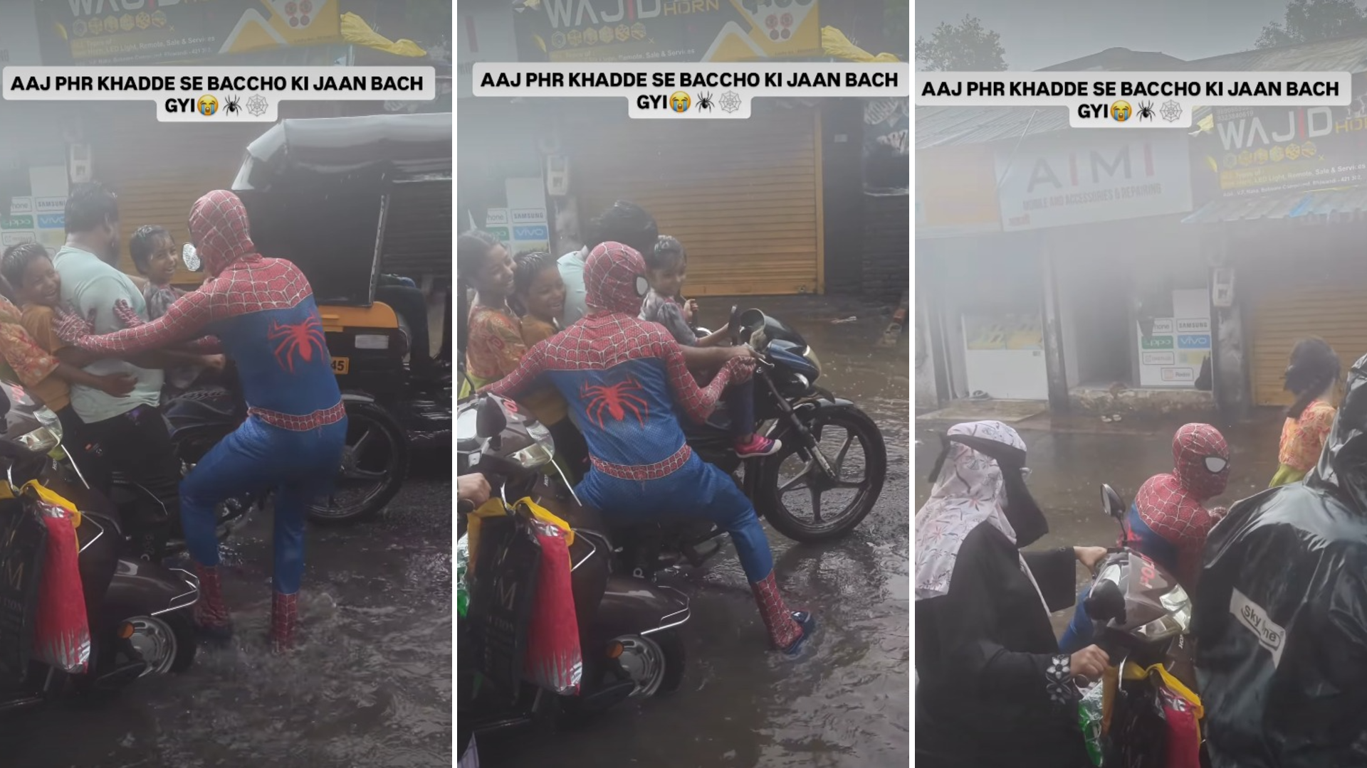 Real-life Spider-Man Rescues Family From Waterlogged Pothole in Bhiwandi, Video Goes Viral (WATCH)