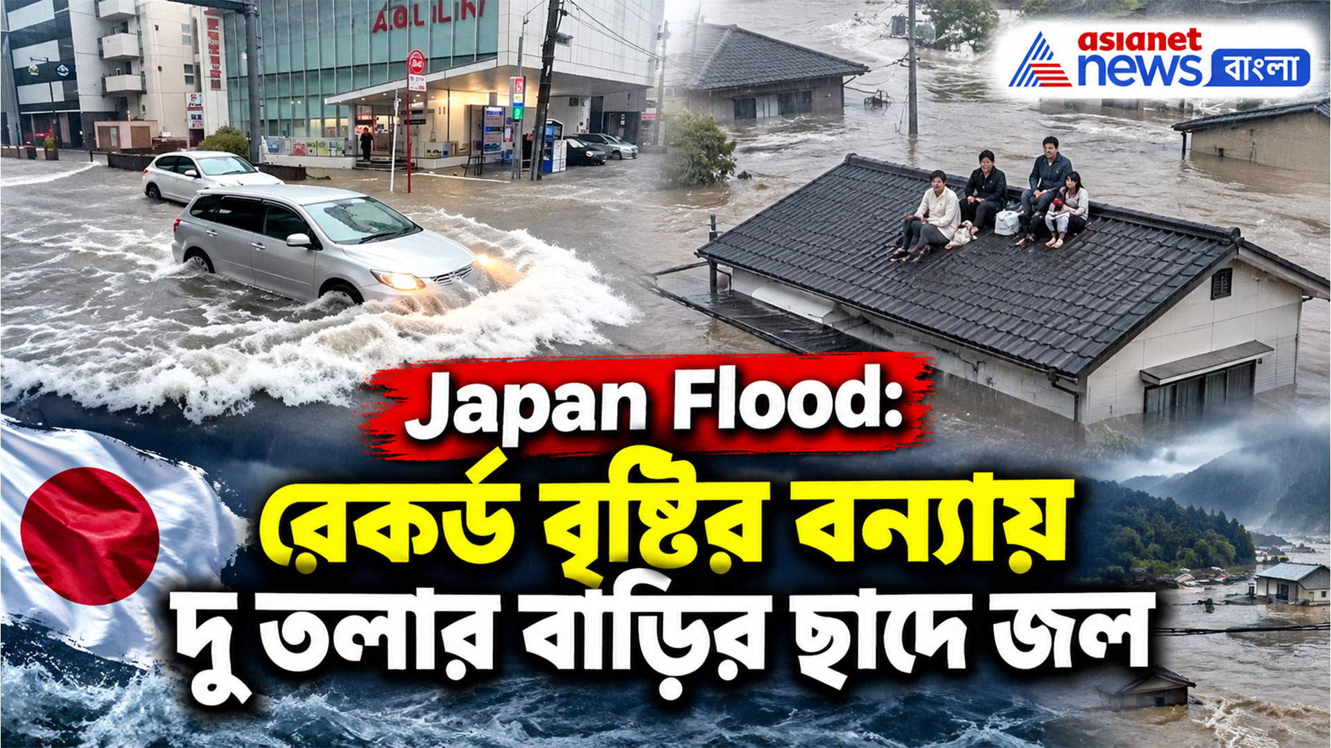 Japan Flood: জাপানে রেকর্ড বৃষ্টির বন্যায় দু তলার বাড়ির ছাদে জল, রাজপথে সুনামির স্রোত