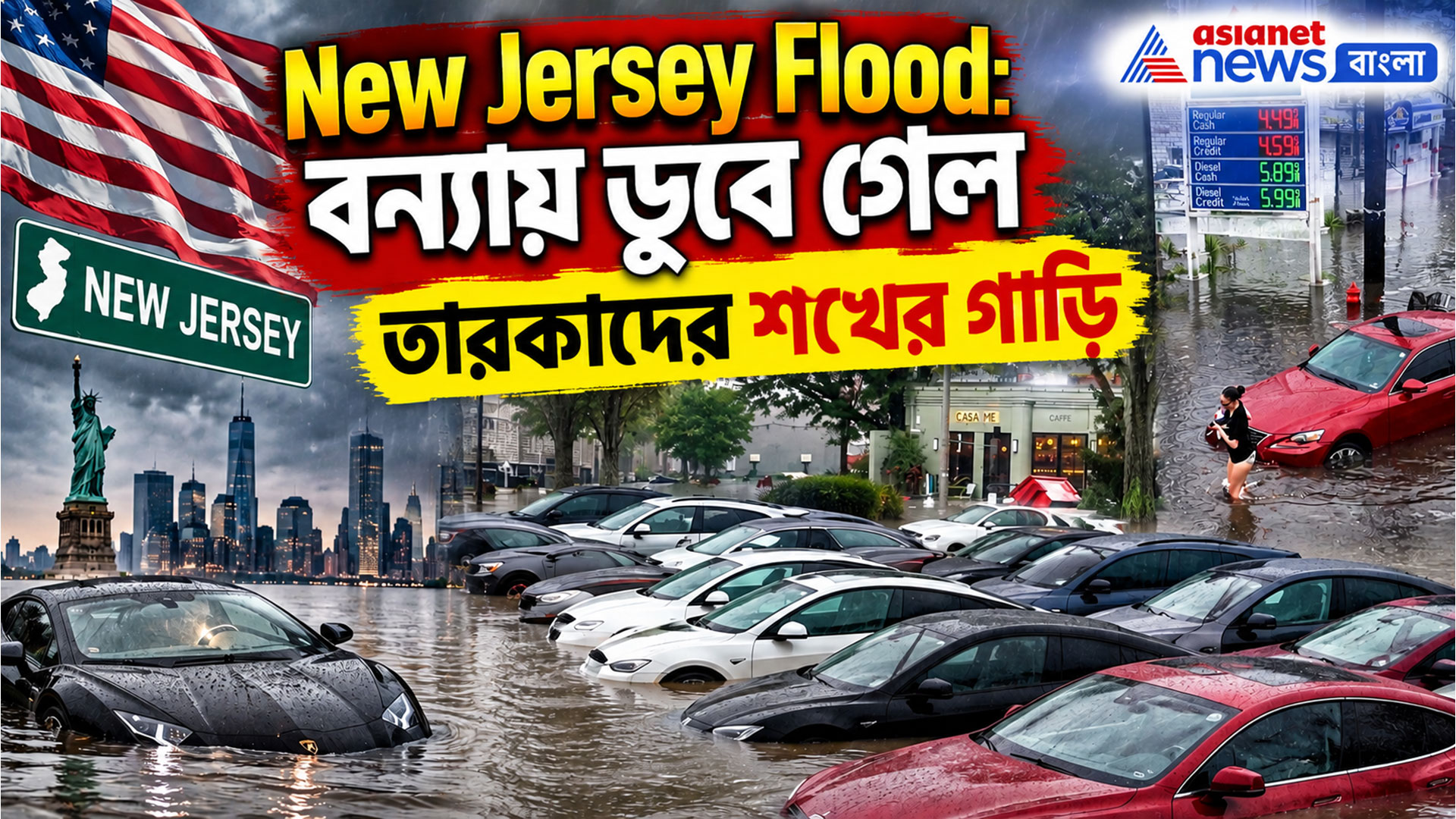 New Jersey Flood: আচমকা বন্যায় ডুবল হলিউড তারকাদের শখের কোটি কোটি টাকার গাড়ি