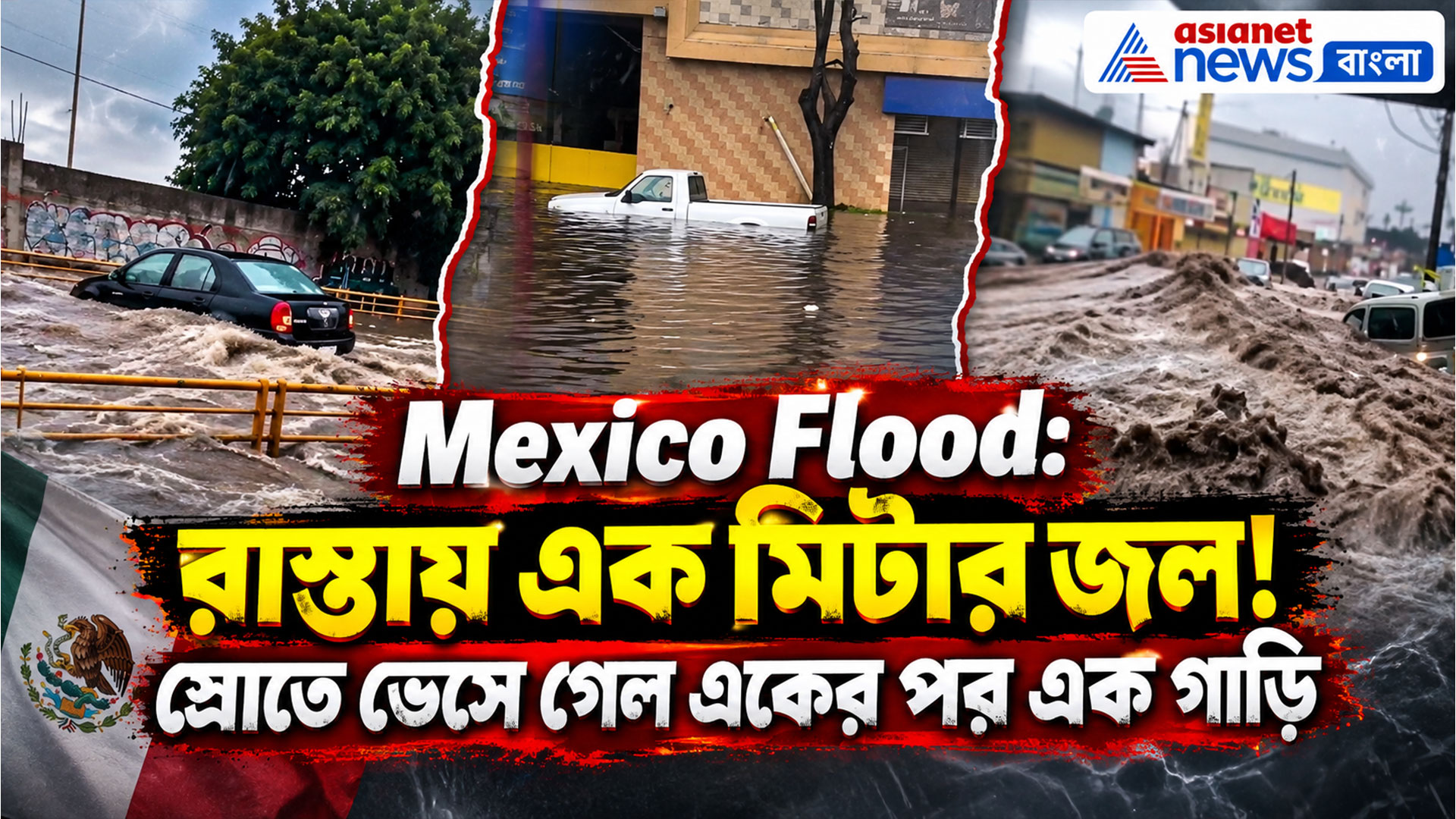 Mexico Flood: রাস্তায় এক মিটার জল! স্রোতে ভেসে গেল একের পর এক গাড়ি